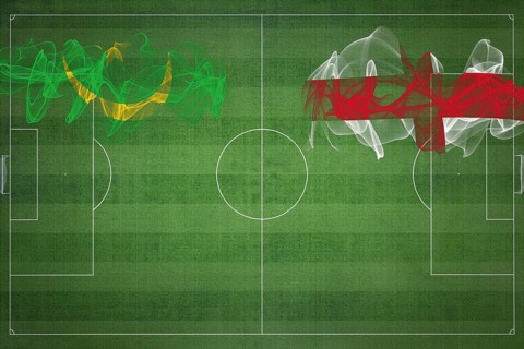 Mauritania vs England Soccer Match, national colors, national flags, soccer field, football game,