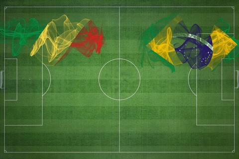 Republic of the Congo vs Brazil Soccer Match, national colors, national flags, soccer field,