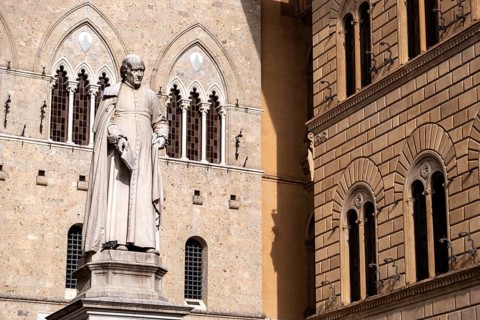 Statue of Sallustio Bandini at the Piazza Salimbeni in Siena, Italy, Europe