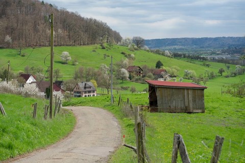 View of the hamlet of Wagrain, Michelfeld, spring, Hohenlohe, hiking, Beaver Valley, Beavers,