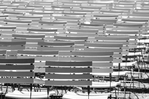 White chair rows in a spa park in Black & White dark