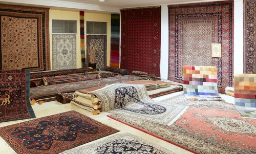 Arabic carpet shop exhibition colorful carpets exposition room