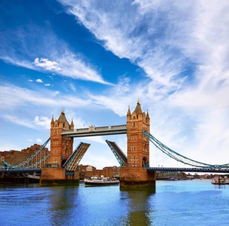 London Tower Bridge over Thames river in England