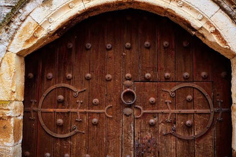Zamora detail of old aged wood door in Spain by the via de la Plata way