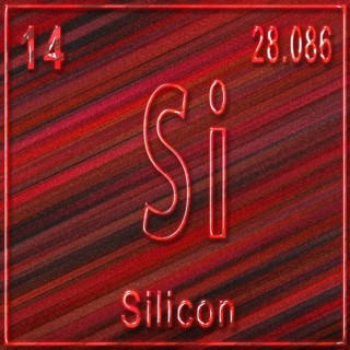 Silicon chemical element, Sign with atomic number and atomic weight, Periodic Table Element