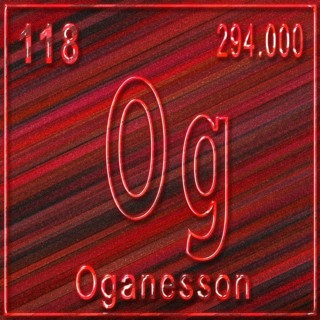 Oganesson chemical element, Sign with atomic number and atomic weight, Periodic Table Element