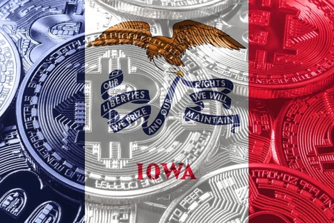Iowa bitcoin flag, Iowa cryptocurrency concept background