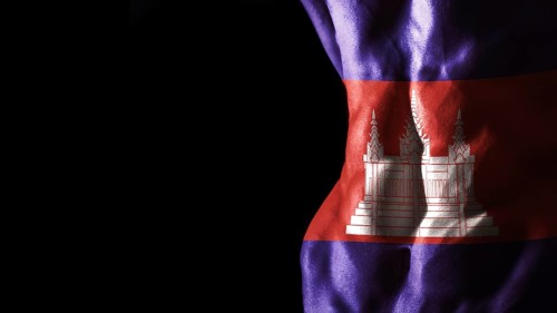 Cambodia flag on abs muscles national sport workout, bodybuilding concept, black background