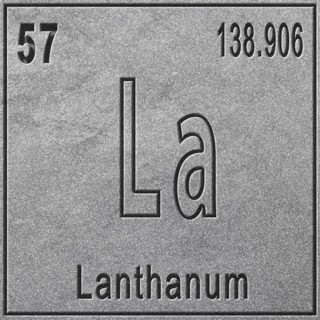 Lanthanum chemical element, Sign with atomic number and atomic weight, Periodic Table Element,