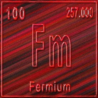 Fermium chemical element, Sign with atomic number and atomic weight, Periodic Table Element