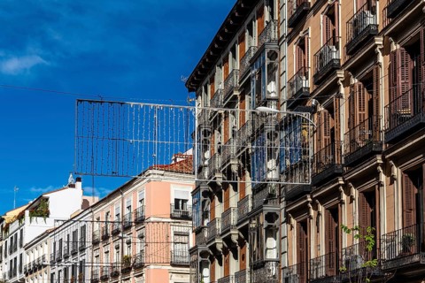 Low Angle View of Old Residential Building in Central Madrid. Real Estate market and rent