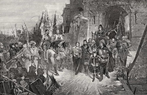 Agnes von Zesyma-Rosenberg surrenders her father's castle to Prokop the Great, 1426