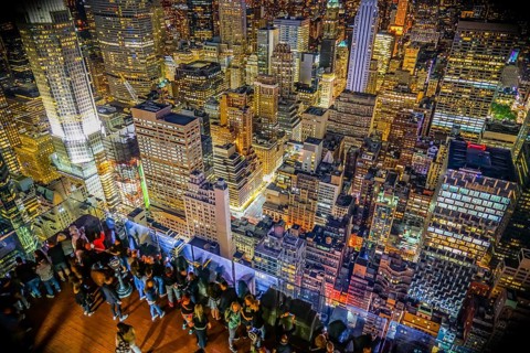 Rockefeller Center Observation Deck of the people and the night view. Shooting Location: New York,