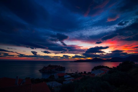 Island of Sveti Stefan in Montenegro. Panoramic shot