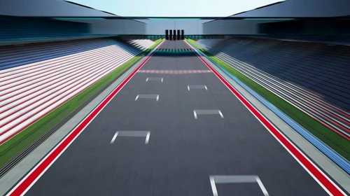 Seitenansicht Bewegung verschwimmen leere Asphalt internationale Rennstrecke mit Start- und