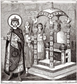 The throne of the emperor of Constantinople, 9th century manuscript, Great Palace of Constantinople