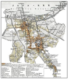 Historical map, 1894, Batavia, Dutch East Indies, or Jakarta, Indonesia, Southeast, Asia,