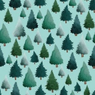 Green Christmas trees watercolour painting seamless pattern design illustration on turquoise