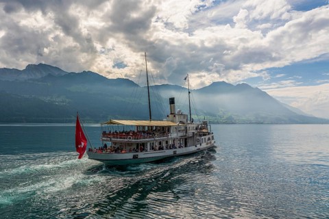 Old steamship on Lake Lucerne in Switzerland