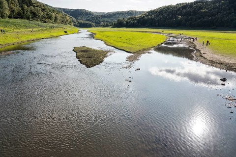 Lake Edersee at low tide, Hesse, Germany, Europe