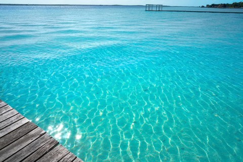 Laguna de Bacalar Lagoon pier in Mayan Mexico at Quintana roo