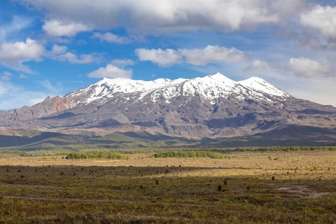 An image of a Mount Ruapehu volcano in New Zealand