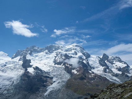 View towards one of the peaks of Switzerland above 4000m: Breithorn close to Zermmat, Valais.