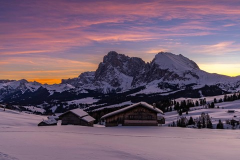 Sunrise on the Seiser Alm, South Tyrol, Italy, Europe