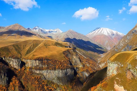 Mount Kazbek in the Greater Caucasus, Georgia, Asia