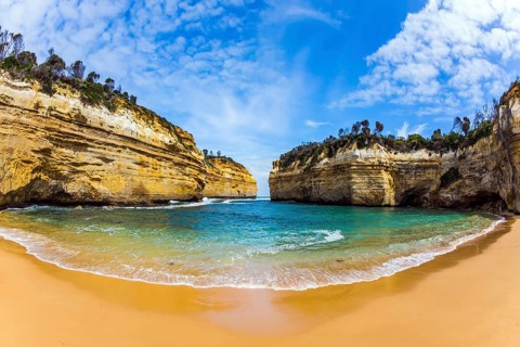 Pacific coast - rocks and bays. Australia. Great ocean road along the Pacific coast. Travel to the