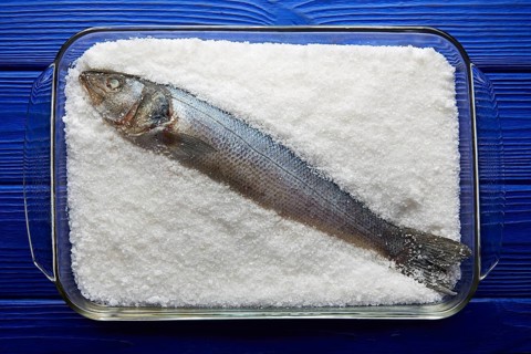 Seabass baked in sea salt seabass crusted from Mediterranean lubina