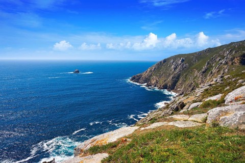 Aerial view of Finisterre end of Saint James Way in Galicia Spain