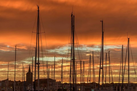Sunset in a port on the Atlantic coast in France, Les Sables d'Olonne