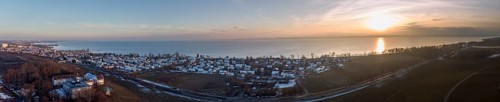Small town by the lake, aerial view