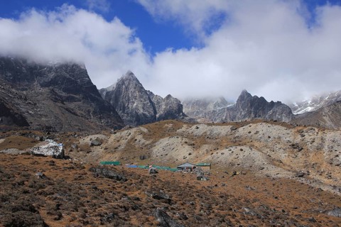 Lodges in Zonglha, place below Cho La pass, Nepal, Asia