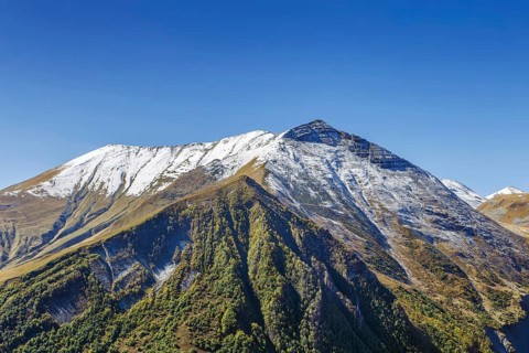 Mountain landscape from Georgia-Russia Friendship Monument near Gudaur, Georgia, Asia