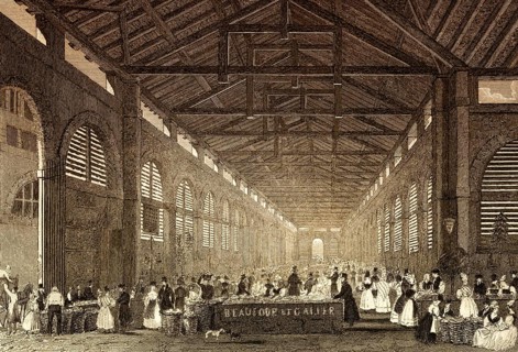 Marché Saint-Germain, Paris, antique steel engraved print, 1831