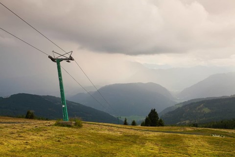 Summer landscape in Gerlitzen Apls, Austria.Ski resort before storm