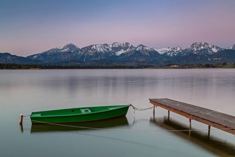 Daybreak and sunrise at Lake Hopfensee