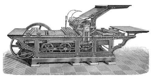 Historical illustration, 19th Century, Industrial Collotype printing press, Druckmaschine,