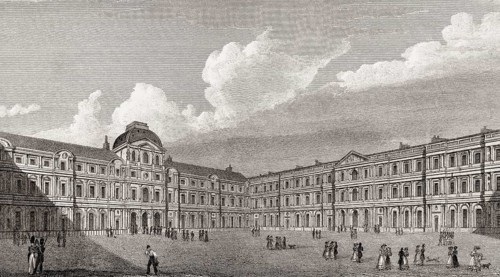 The Louvre Museum, Paris, antique steel engraved print, 1831