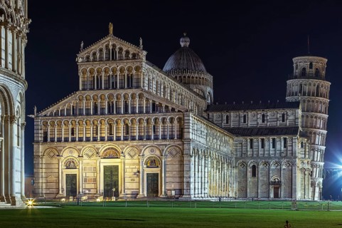 Evening. Medieval cathedral of the Archdiocese of Pisa, entitled to Santa Maria Assunta. Its