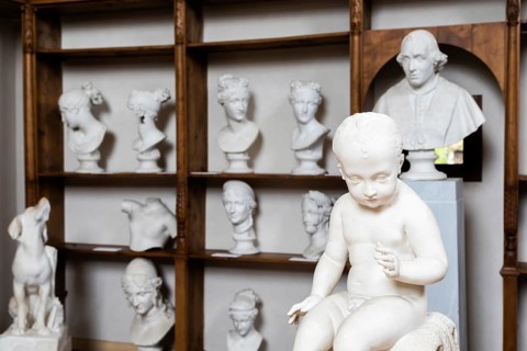 Possagno, Italy, August 2022: Antonio Canova collection. Classical sculptures in white marble