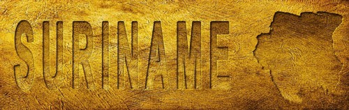 Suriname Map and Text on Grunge Gold Texture