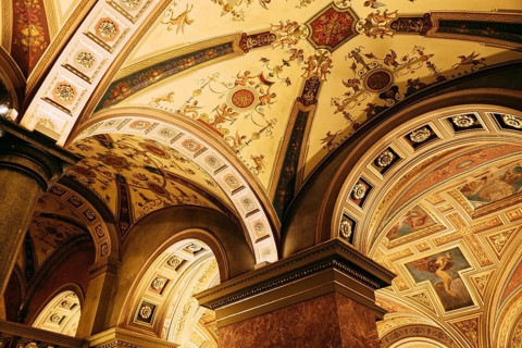 The interior of the opera house in Budapest.