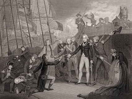 Admiral Horatio Nelson receiving the Spanish Admiral's sword, Battle of Cape St. Vincent, 1797