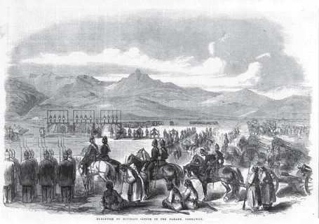 Military and mutiny, execution of mutinous sepoys on the parade, Peshawar, Pakistan, Asia