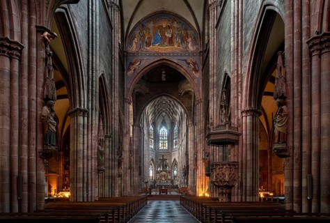 Freiburg im Breisgau, Cathedral of Our Lady, interior, view to the east by candlelight
