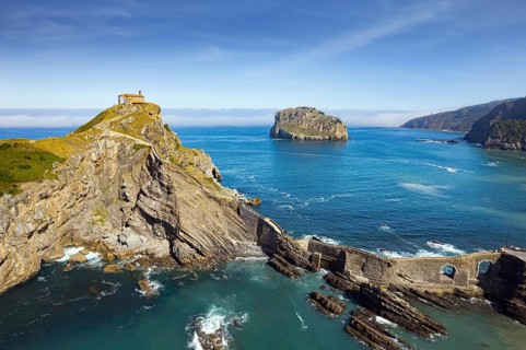 The most extraordinary coast of Spain. The island Gastelugache connected to the mainland by a