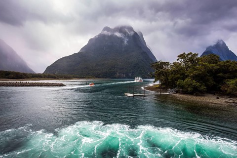 New Zealand - land of goblins and hobbits. Cold wind from Antarctica ruffles the water of the